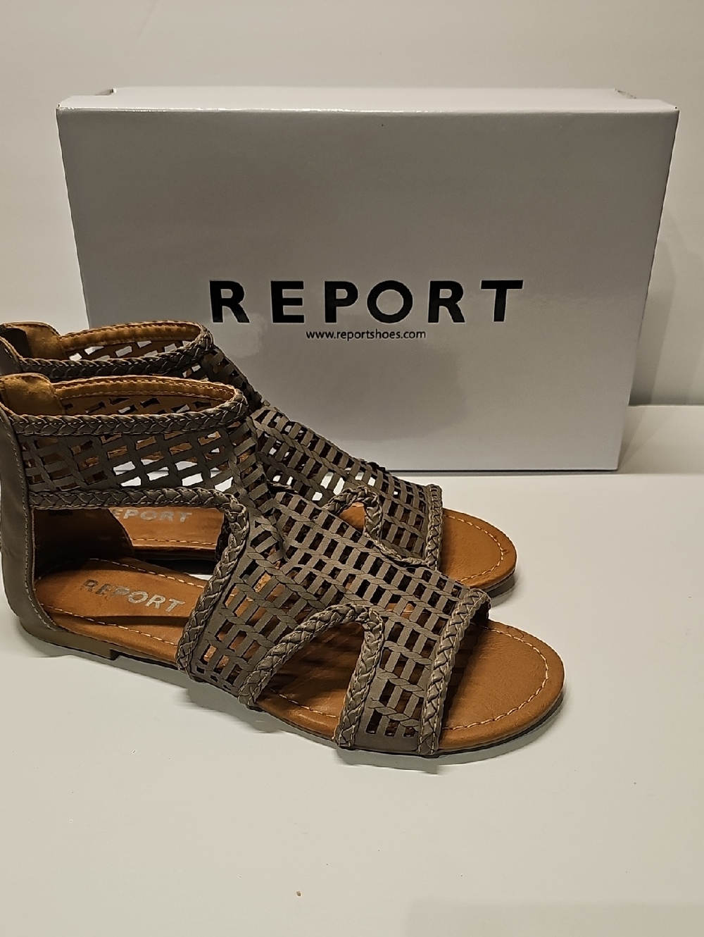 REPORT Women's Taupe Woven Cage Sandals size 8 M
